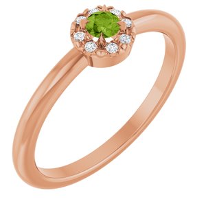 14K Rose Gold Natural Peridot & .03 CTW Natural Diamond French-Set Halo-Style Ring