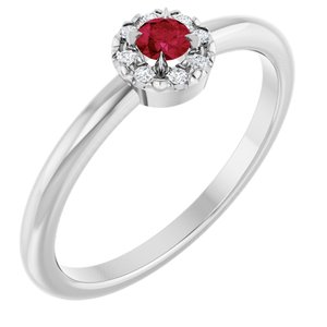 Sterling Silver Natural Ruby & .03 CTW Natural Diamond French-Set Halo-Style Ring