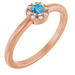 14K Rose Gold Natural Blue Zircon & .03 CTW Natural Diamond French-Set Halo-Style Ring