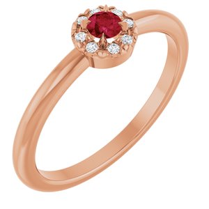 14K Rose Gold Lab-Grown Ruby & .03 CTW Natural Diamond French-Set Halo-Style Ring