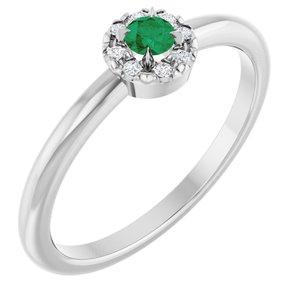 Sterling Silver Natural Emerald & .03 CTW Natural Diamond French-Set Halo-Style Ring