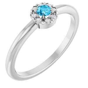 Sterling Silver Natural Aquamarine & .03 CTW Natural Diamond French-Set Halo-Style Ring