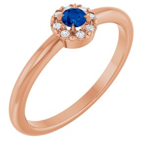 14K Rose Gold Natural Blue Sapphire & .03 CTW Natural Diamond French-Set Halo-Style Ring