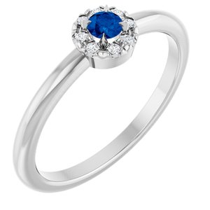 Sterling Silver Natural Blue Sapphire & .03 CTW Natural Diamond French-Set Halo-Style Ring