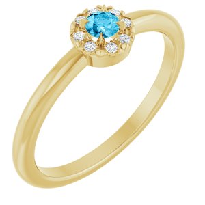 14K Yellow Gold Natural Aquamarine & .03 CTW Natural Diamond French-Set Halo-Style Ring