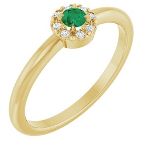 14K Yellow Gold Lab-Grown Emerald & .03 CTW Natural Diamond French-Set Halo-Style Ring