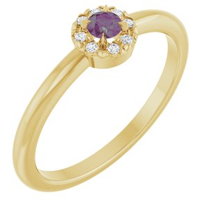 14K Yellow Gold Lab-Grown Alexandrite & .03 CTW Natural Diamond French-Set Halo-Style Ring