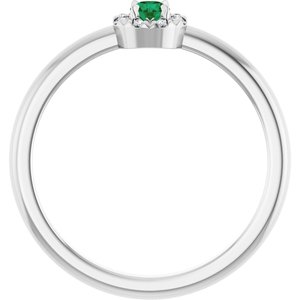 14K White Gold Natural Emerald & .03 CTW Natural Diamond French-Set Halo-Style Ring
