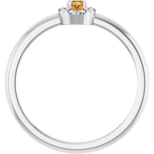 Sterling Silver Natural Citrine & .03 CTW Natural Diamond French-Set Halo-Style Ring