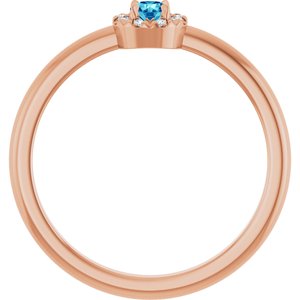 14K Rose Gold Natural Blue Zircon & .03 CTW Natural Diamond French-Set Halo-Style Ring