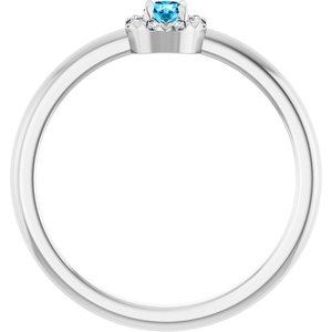 14K White Gold Natural Aquamarine & .03 CTW Natural Diamond French-Set Halo-Style Ring