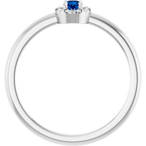 14K White Gold Lab-Grown Blue Sapphire & .03 CTW Natural Diamond French-Set Halo-Style Ring