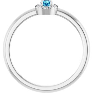 Sterling Silver Natural Blue Zircon & .03 CTW Natural Diamond French-Set Halo-Style Ring
