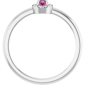 Sterling Silver Natural Pink Tourmaline & .03 CTW Natural Diamond French-Set Halo-Style Ring
