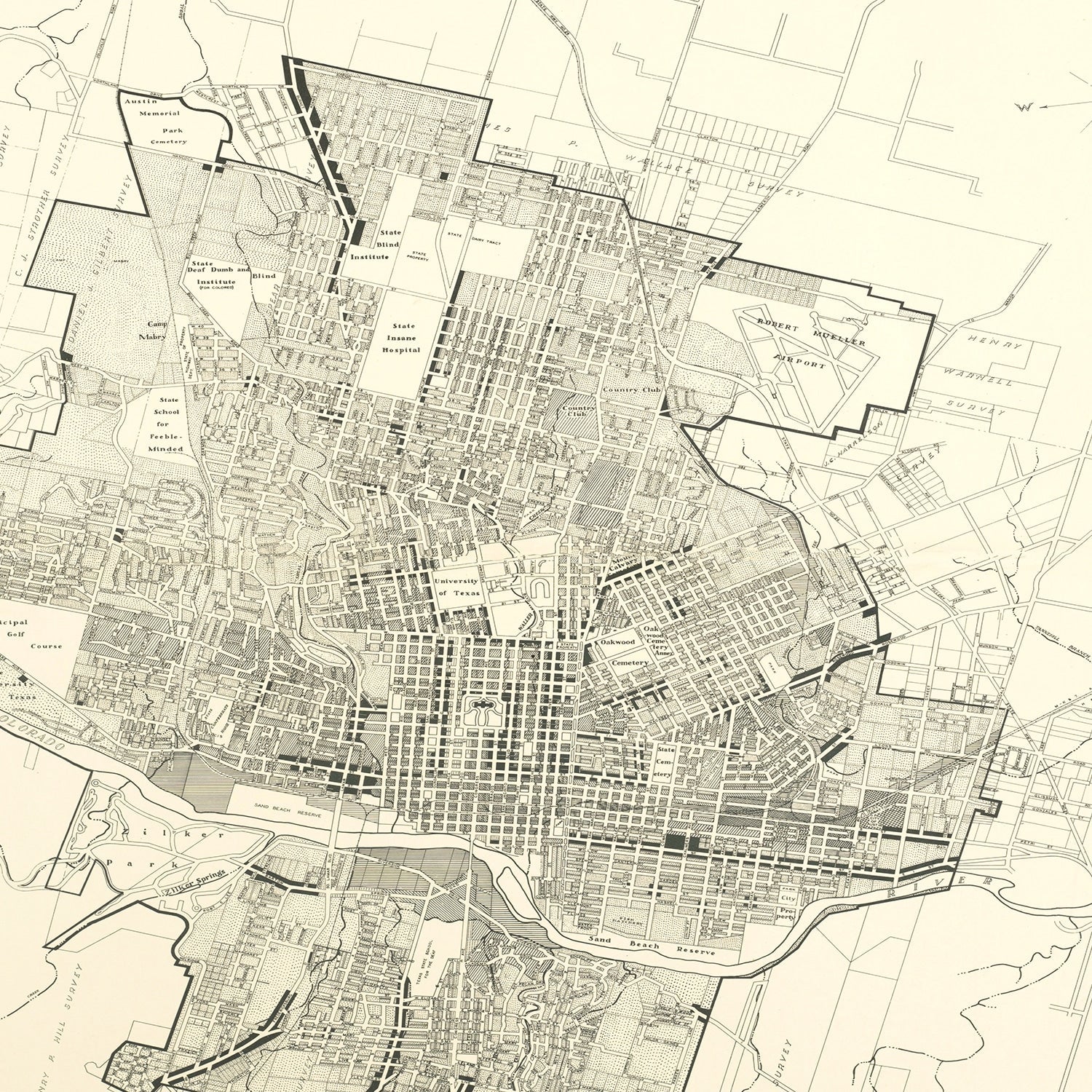Vintage Map of Austin, Texas 1943