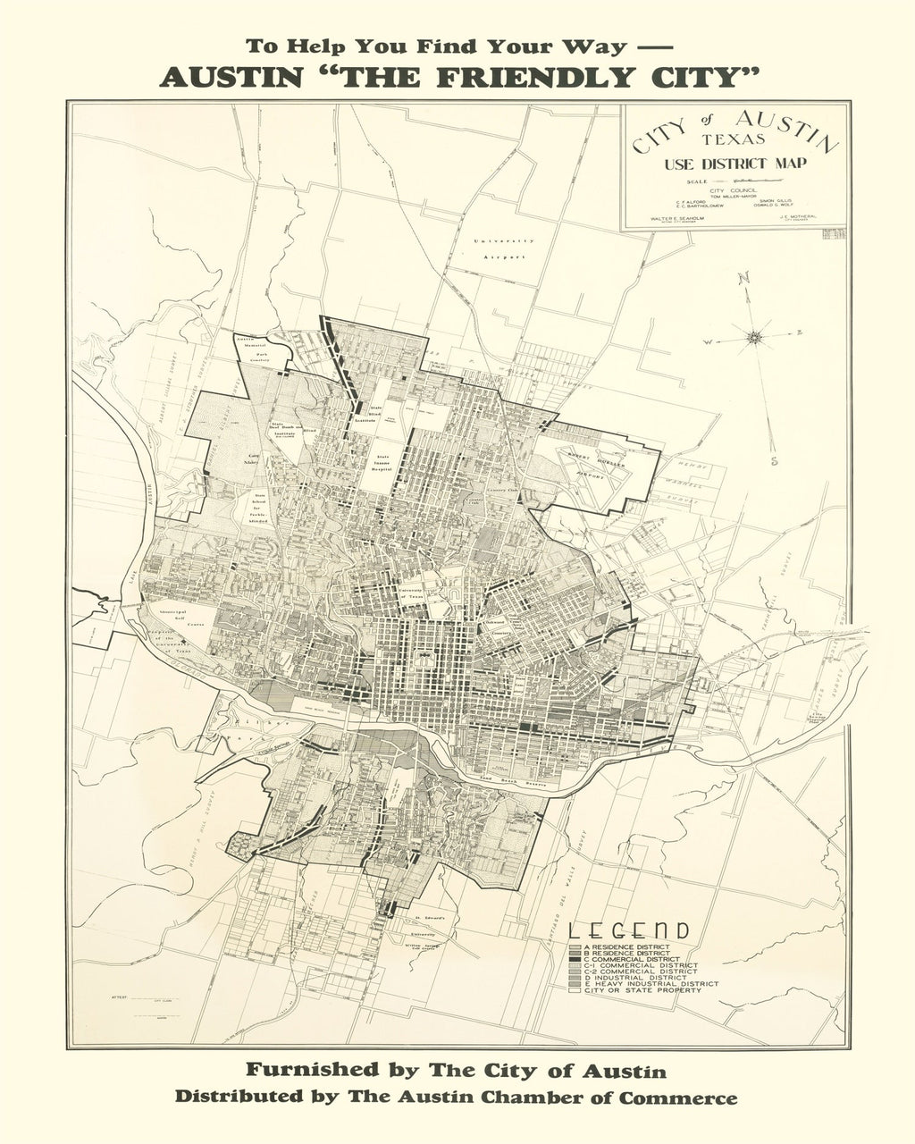 Vintage Map of Austin, Texas 1943