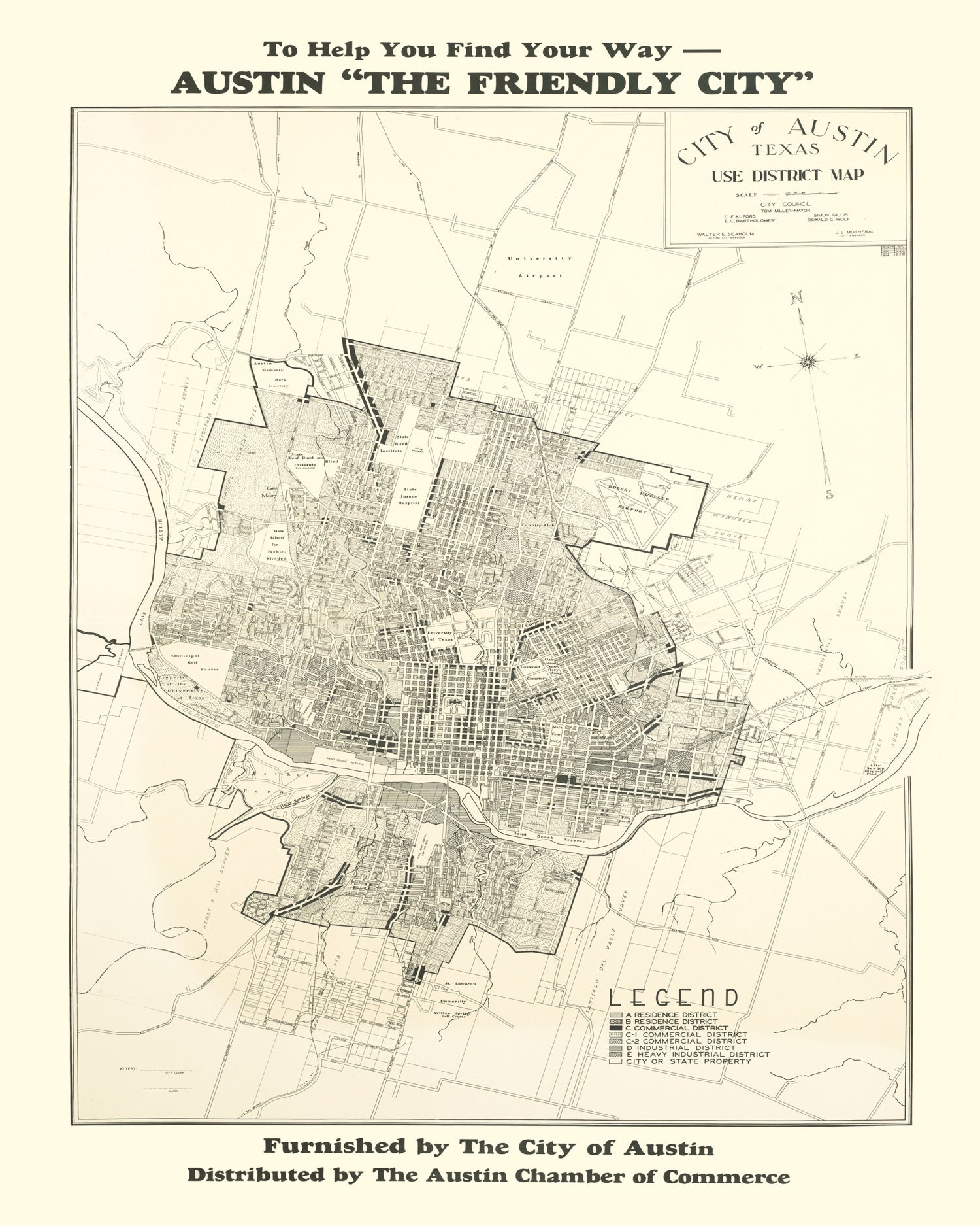 Vintage Map of Austin, Texas 1943