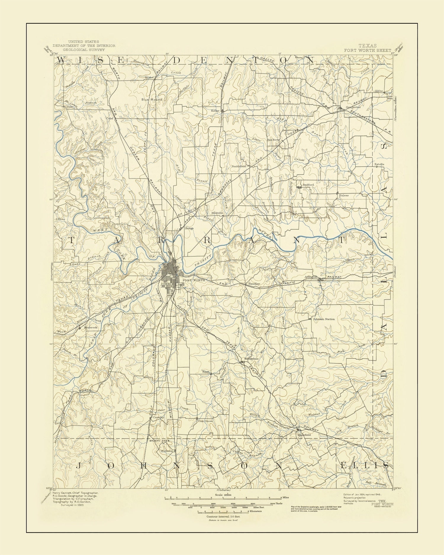 Vintage Map of Fort Worth, Texas 1949