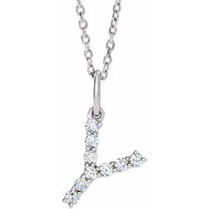 14K White Gold 1/6 CTW Lab-Grown Diamond Initial Y 16-18" Necklace