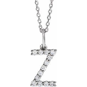 14K White Gold 1/5 CTW Lab-Grown Diamond Initial Z 16-18" Necklace