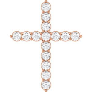 14K Rose 3/4 CTW Natural Diamond Cross Pendant
