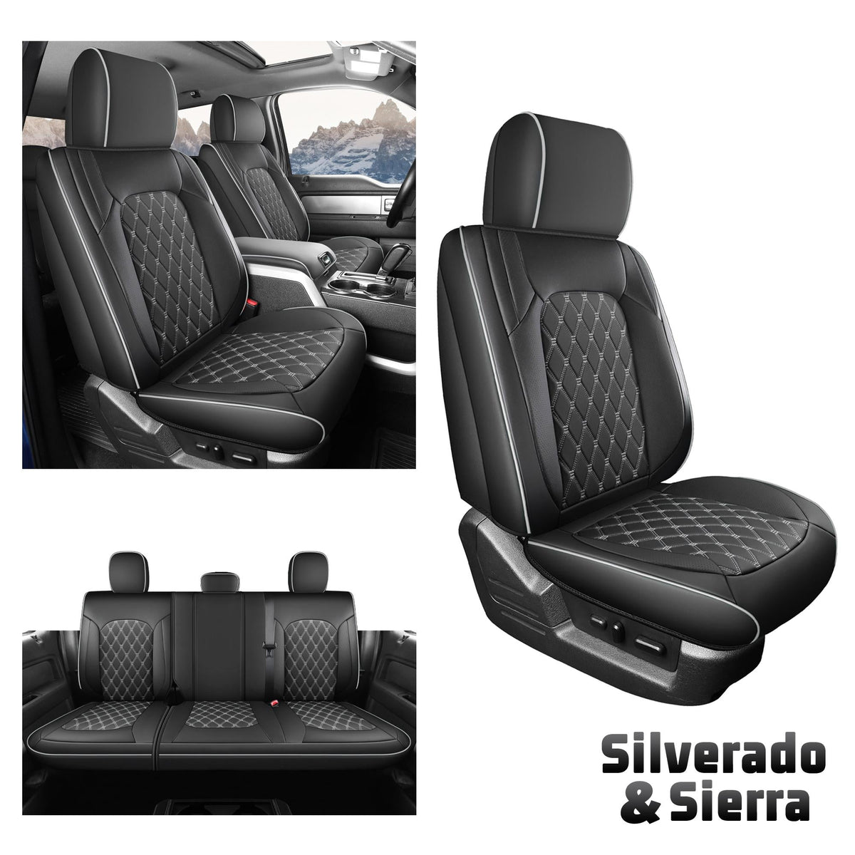 Umbrauto Seat Cover for Chevy Silverado/GMC Sierra 1500 2007-2013&2019-2026,3D Laser-Scan Custom Fit 2500/3500HD 2020-2026 Crew/Double Cab, Nappa Leather, Waterproof, Full Coverage, Airbag Compatible,Gray