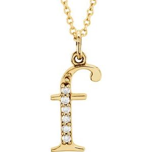 14K Yellow Gold .03 CTW Natural Diamond Lowercase Initial F 16" Necklace