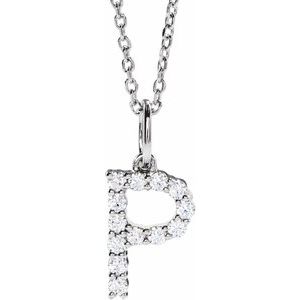 14K White Gold 1/5 CTW Lab-Grown Diamond Initial P 16-18" Necklace