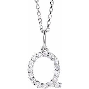 14K White Gold 1/4 CTW Lab-Grown Diamond Initial Q 16-18" Necklace