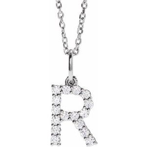 14K White Gold 1/4 CTW Lab-Grown Diamond Initial R 16-18" Necklace
