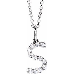 14K White Gold 1/5 CTW Lab-Grown Diamond Initial S 16-18" Necklace