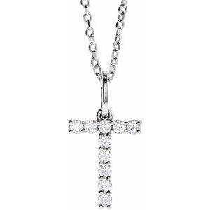 14K White Gold 1/6 CTW Lab-Grown Diamond Initial T 16-18" Necklace