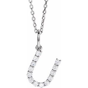 14K White Gold 1/5 CTW Lab-Grown Diamond Initial U 16-18" Necklace