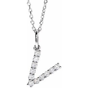 14K White Gold 1/5 CTW Lab-Grown Diamond Initial V 16-18" Necklace