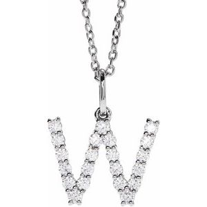 14K White Gold 1/3 CTW Lab-Grown Diamond Initial W 16-18" Necklace