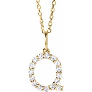 14K Yellow Gold 1/4 CTW Lab-Grown Diamond Initial Q 16-18" Necklace
