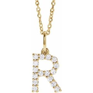 14K Yellow Gold 1/4 CTW Lab-Grown Diamond Initial R 16-18" Necklace