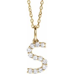 14K Yellow Gold 1/5 CTW Lab-Grown Diamond Initial S 16-18" Necklace