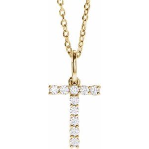 14K Yellow Gold 1/6 CTW Lab-Grown Diamond Initial T 16-18" Necklace