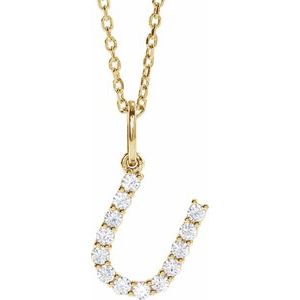 14K Yellow Gold 1/5 CTW Lab-Grown Diamond Initial U 16-18" Necklace
