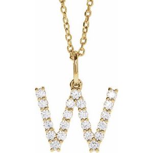 14K Yellow Gold 1/3 CTW Lab-Grown Diamond Initial W 16-18" Necklace