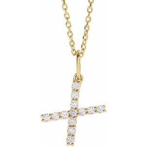 14K Yellow Gold 1/5 CTW Lab-Grown Diamond Initial X 16-18" Necklace
