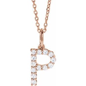 14K Rose Gold 1/5 CTW Lab-Grown Diamond Initial P 16-18" Necklace