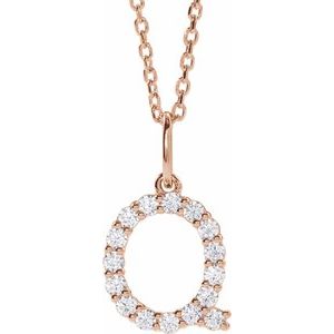 14K Rose Gold 1/4 CTW Lab-Grown Diamond Initial Q 16-18" Necklace