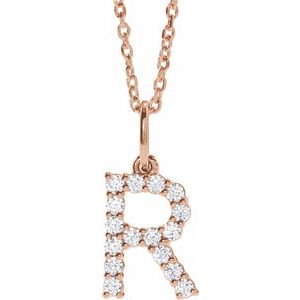 14K Rose Gold 1/4 CTW Lab-Grown Diamond Initial R 16-18" Necklace