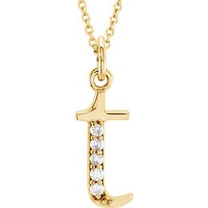 14K Yellow Gold .025 CTW Natural Diamond Lowercase Initial T 16" Necklace
