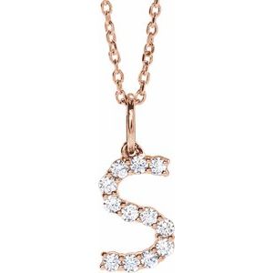 14K Rose Gold 1/5 CTW Lab-Grown Diamond Initial S 16-18" Necklace