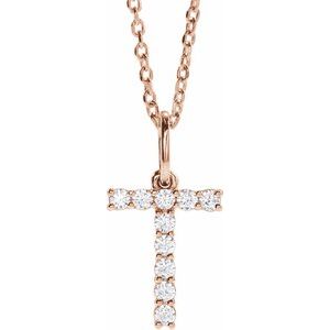 14K Rose Gold 1/6 CTW Lab-Grown Diamond Initial T 16-18" Necklace