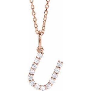 14K Rose Gold 1/5 CTW Lab-Grown Diamond Initial U 16-18" Necklace