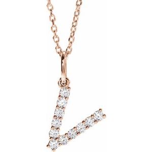 14K Rose Gold 1/5 CTW Lab-Grown Diamond Initial V 16-18" Necklace